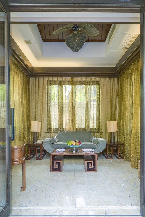 Villa, 1 Double Bed, Private Pool (Myanmar Style) | Living area | 32-inch TV with cable channels