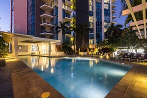Outdoor pool, sun loungers