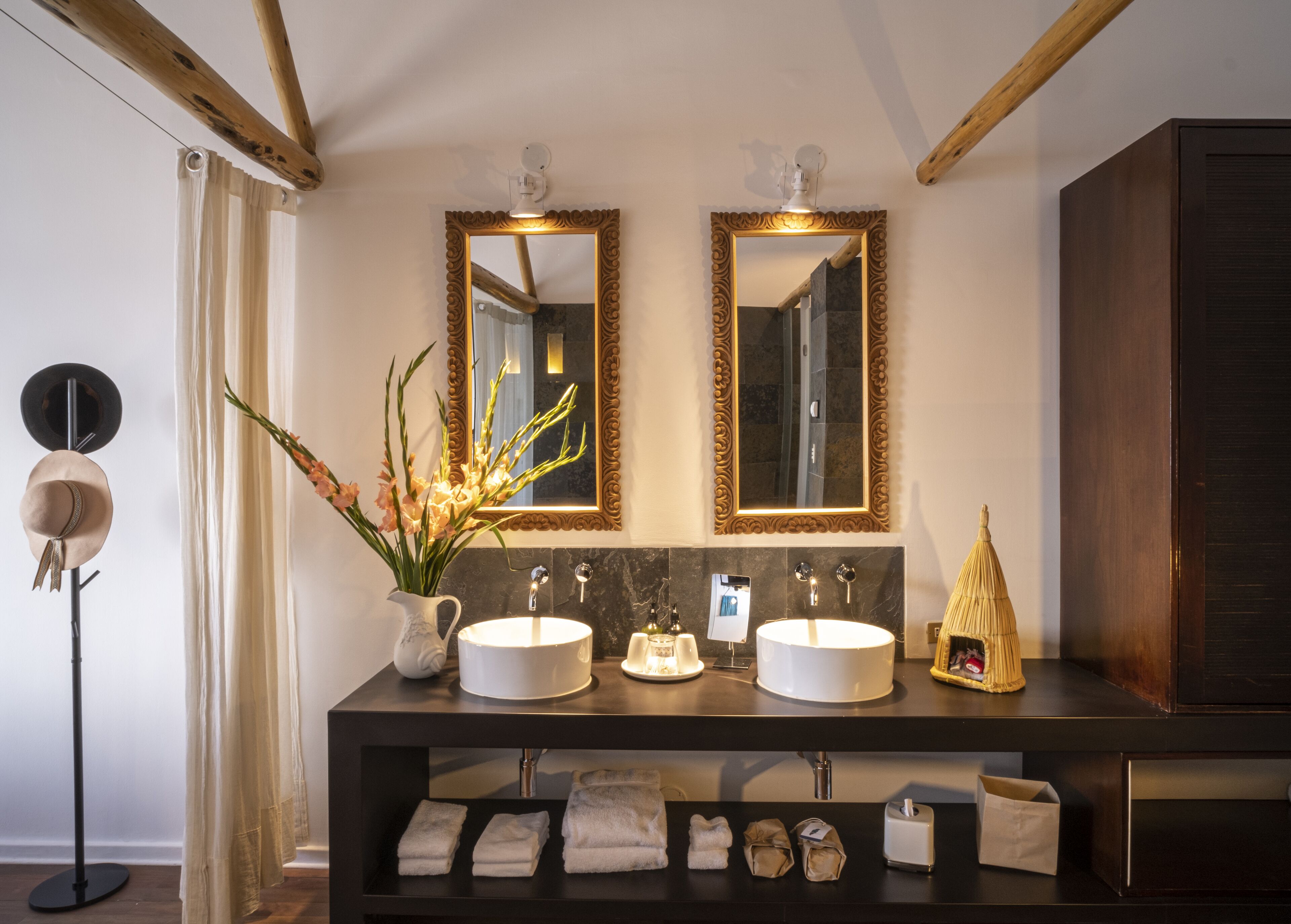 dawn room | bathroom | shower, rainfall showerhead, designer toiletries, hair dryer