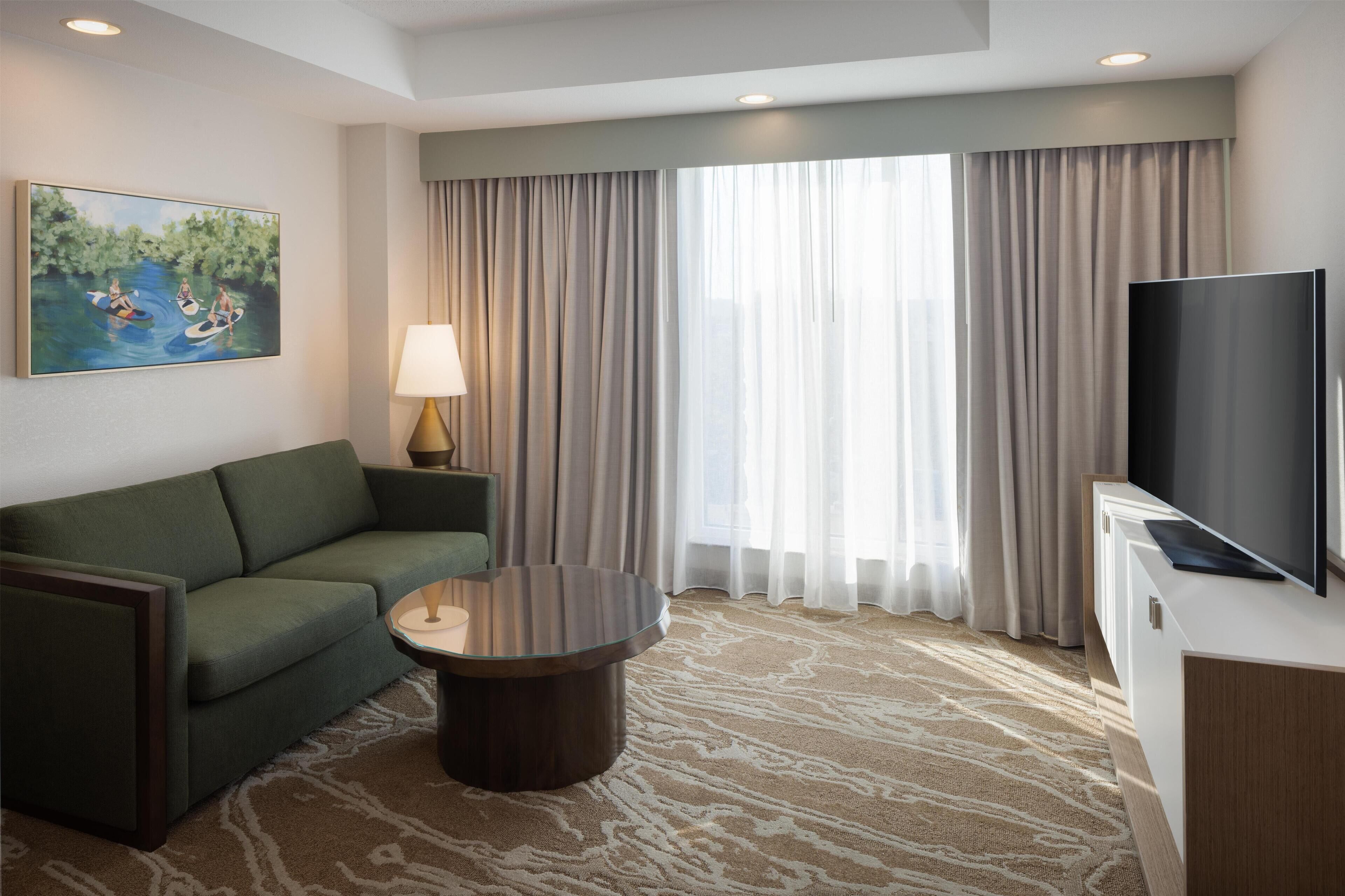 suite, accessible, non smoking | living area | 55-inch led tv with satellite channels