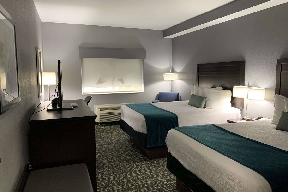 standard room, 2 queen beds, non smoking, microwave | 1 bedroom, premium bedding, desk, iron/ironing board