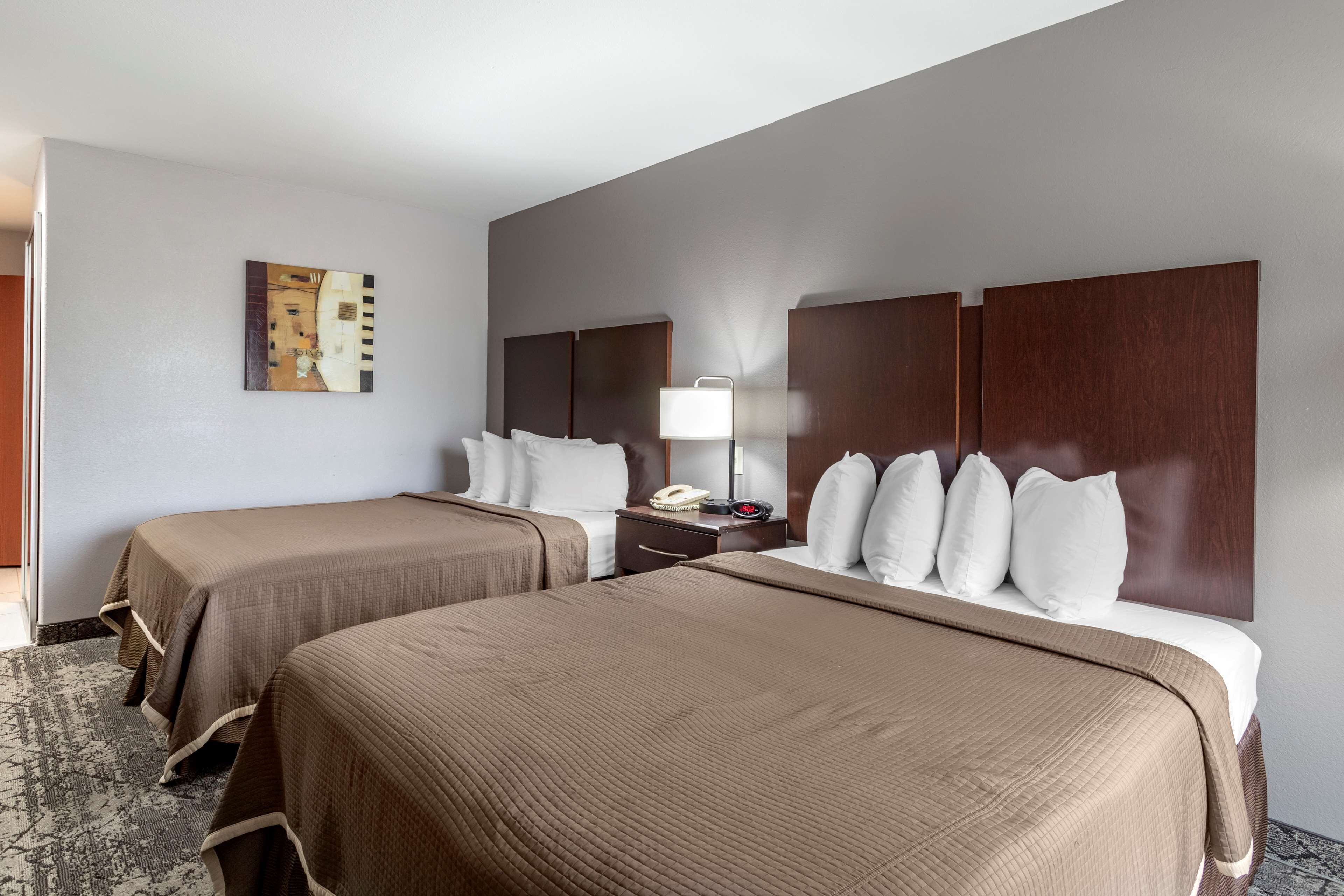 standard room, 2 queen beds, non smoking, refrigerator & microwave | desk, iron/ironing board, free wifi, bed sheets