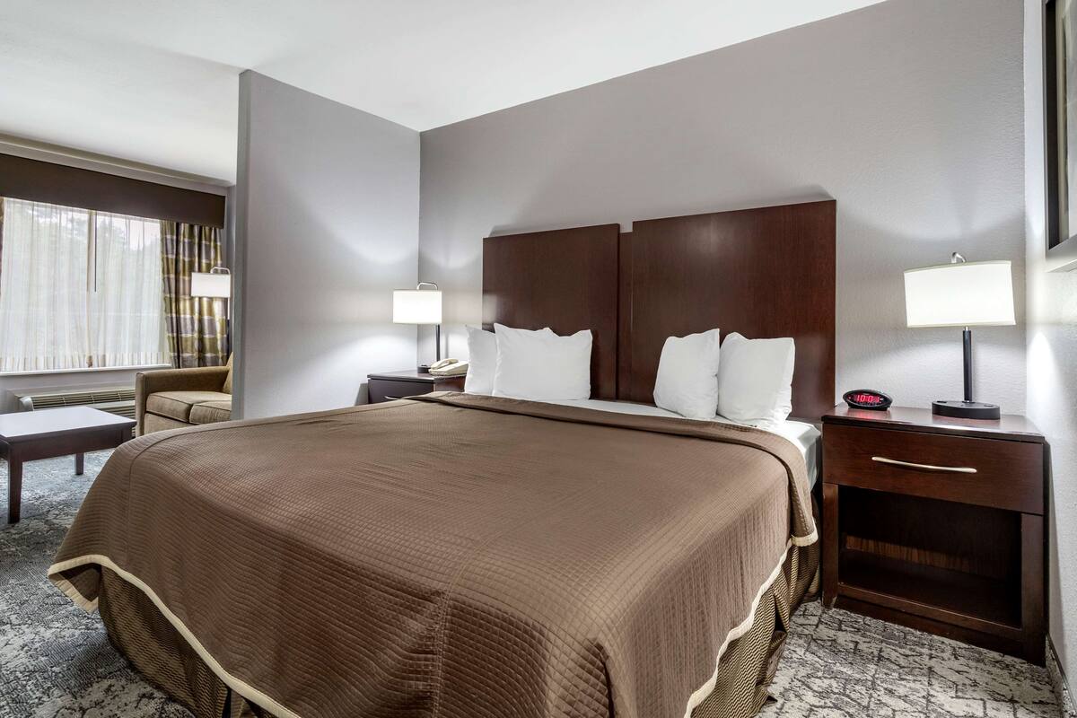 suite, 1 king bed, non smoking, refrigerator & microwave | desk, iron/ironing board, free wifi, bed sheets