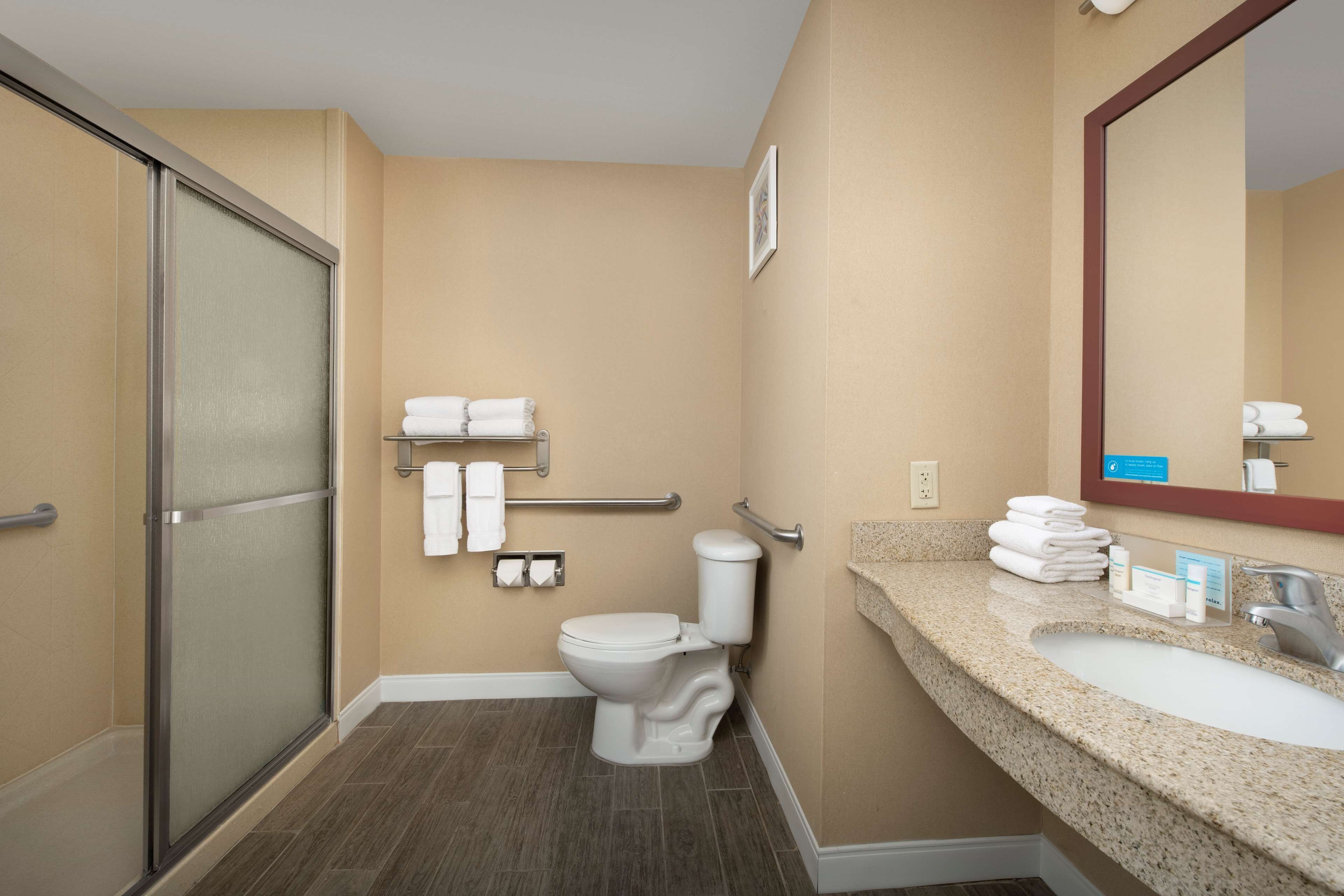 suite, 1 king bed, accessible (roll-in shower) | bathroom shower