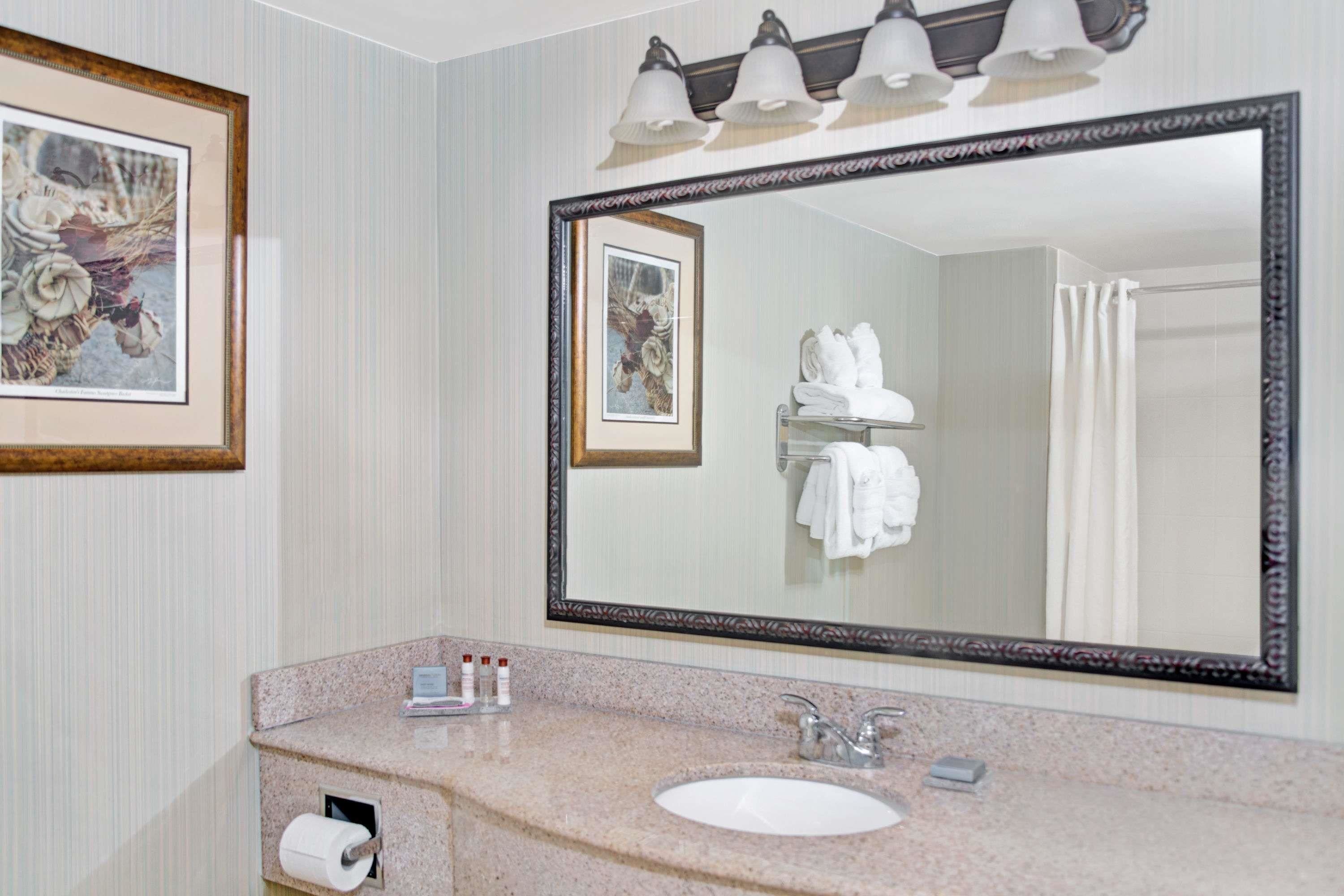 combined shower/bathtub, free toiletries, hair dryer, towels