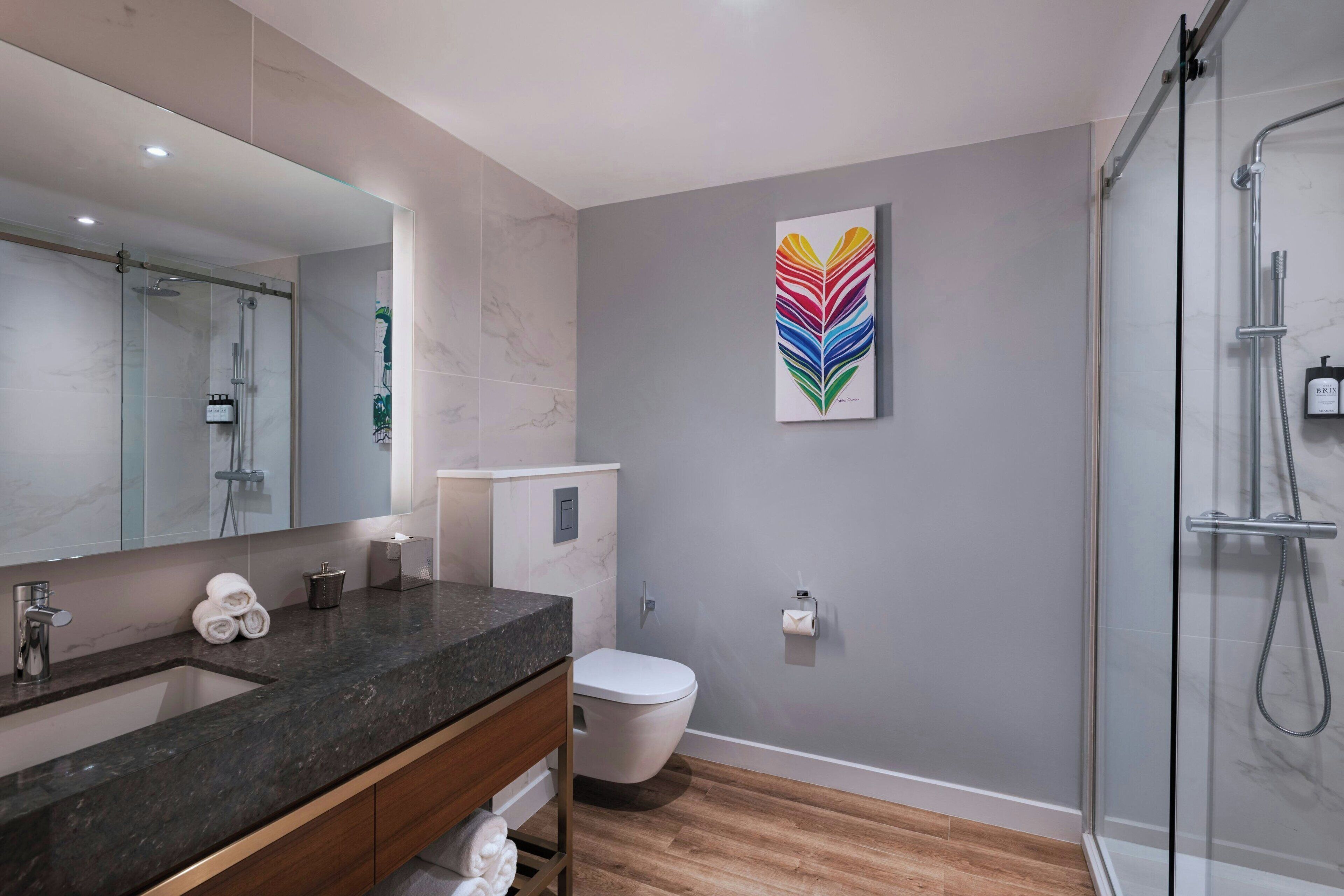 free toiletries, hair dryer, towels