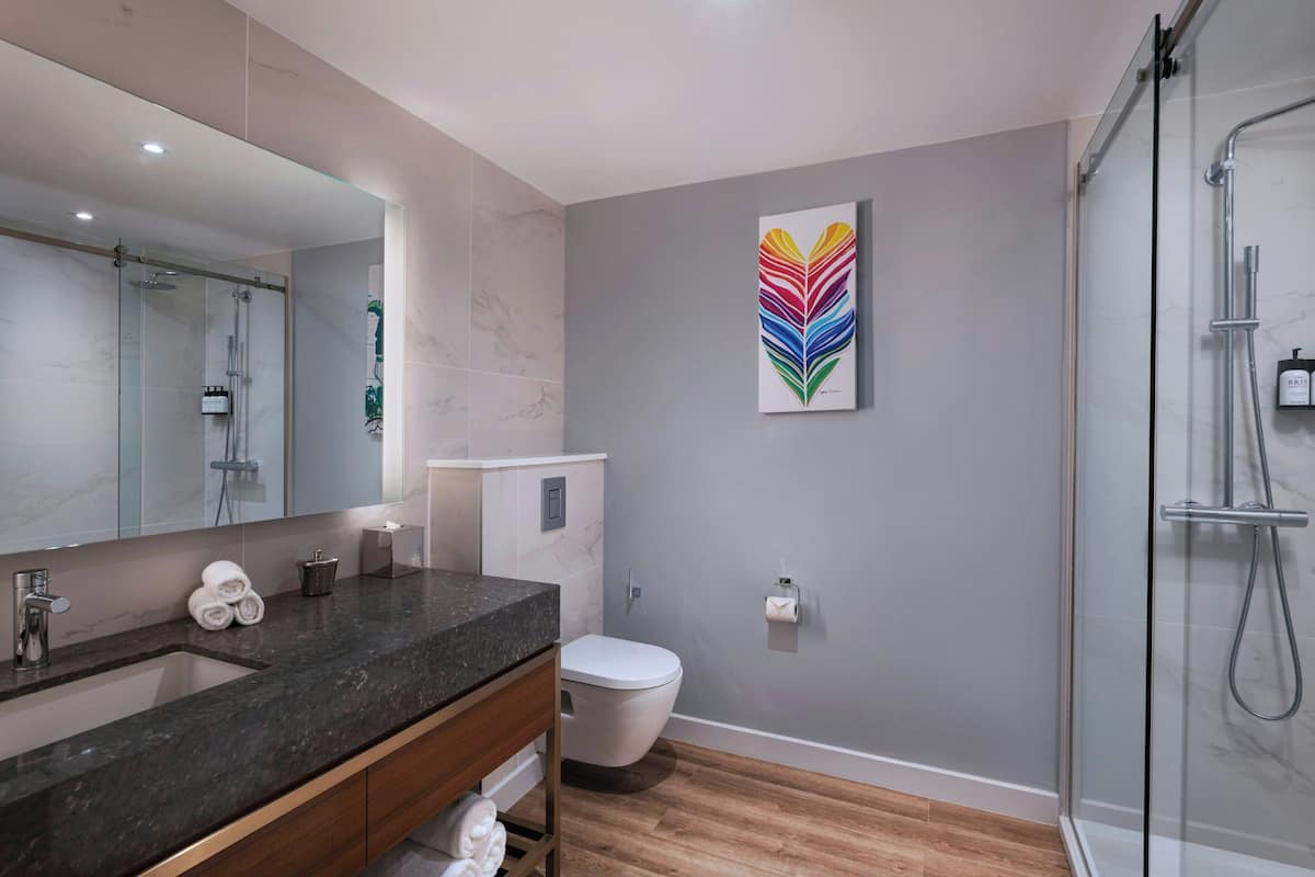 free toiletries, hair dryer, towels