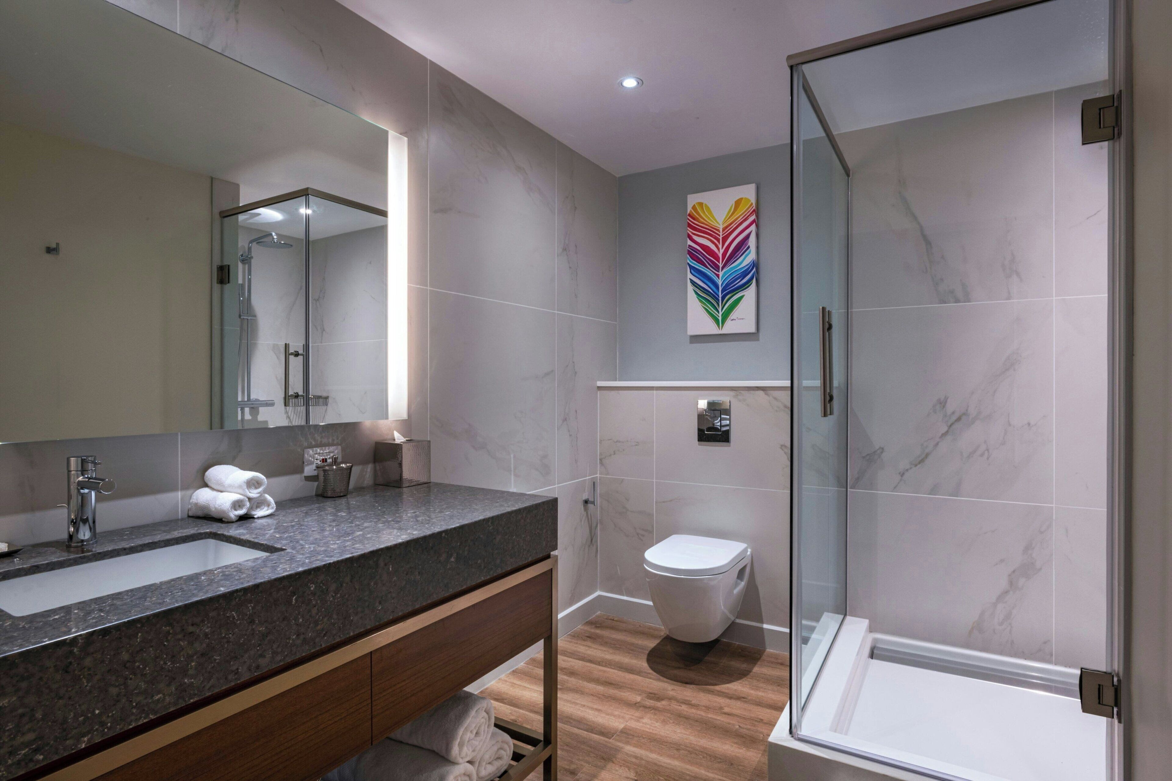 free toiletries, hair dryer, towels