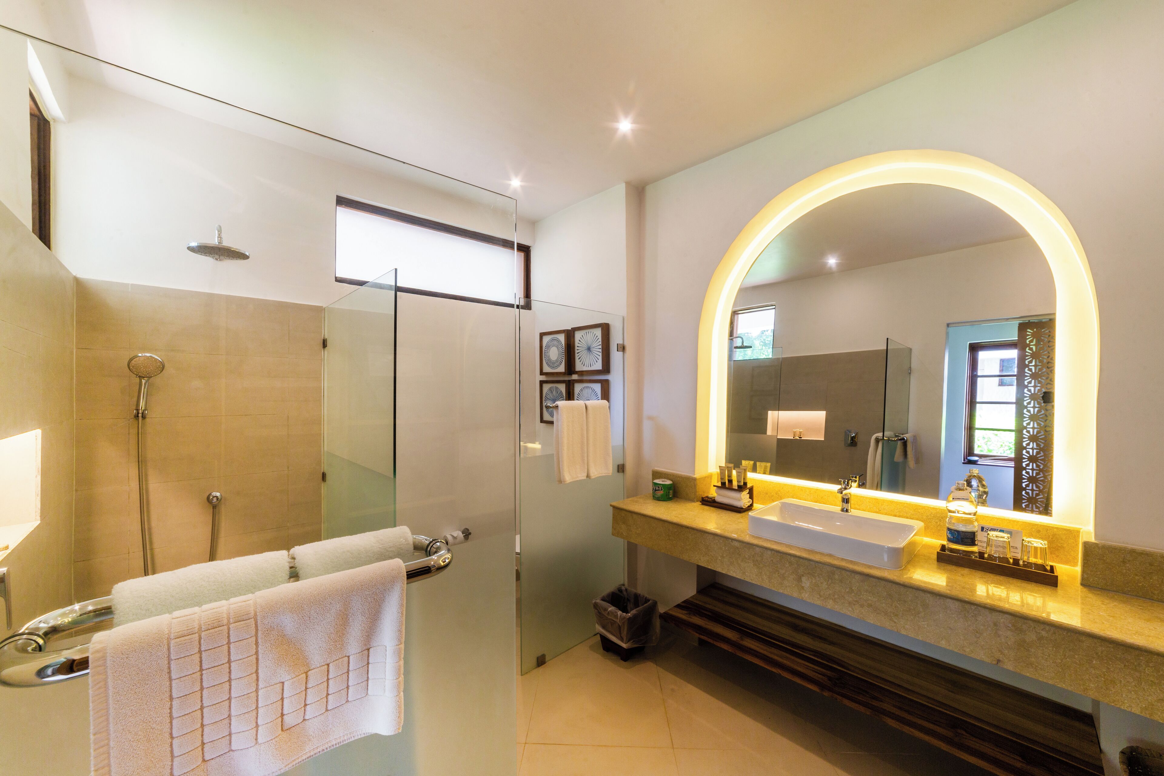 deluxe ocean view room | bathroom | shower, free toiletries, hair dryer, bidet