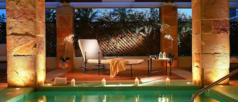 Sauna, hot tub, body treatments, aromatherapy, body wraps, body scrubs
