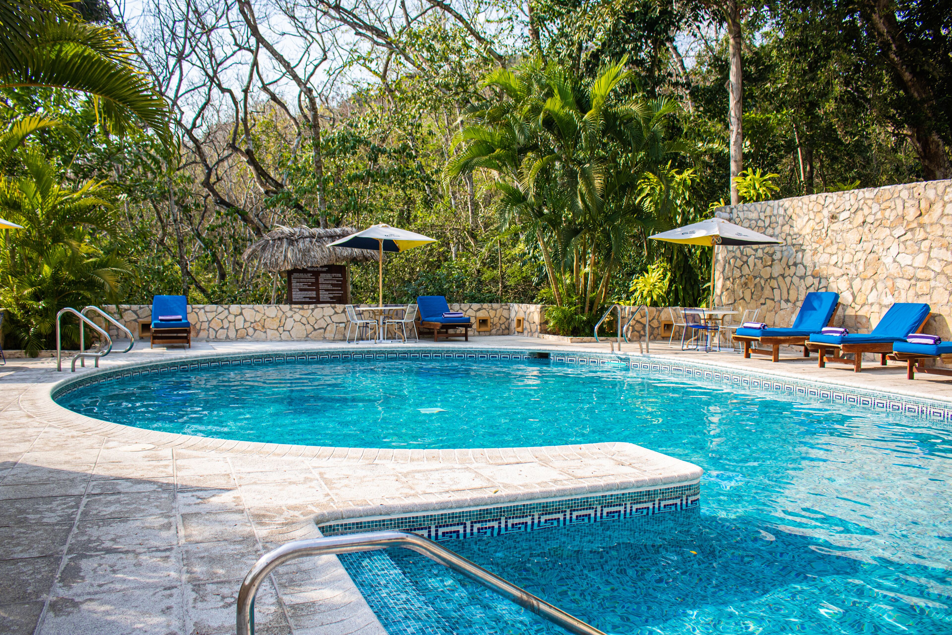 outdoor pool, pool loungers