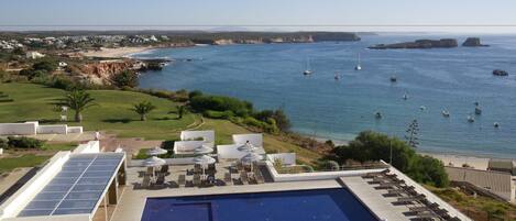 Indoor pool, outdoor pool, pool umbrellas, sun loungers