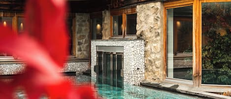 Indoor pool, outdoor pool, open 7:30 AM to 7 PM, pool umbrellas