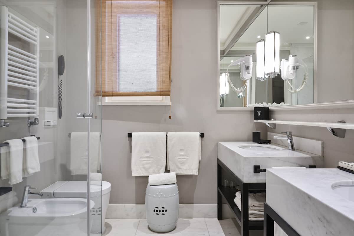 free toiletries, hair dryer, dressing gowns, slippers