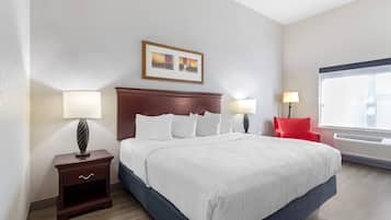 Premium bedding, desk, blackout curtains, iron/ironing board