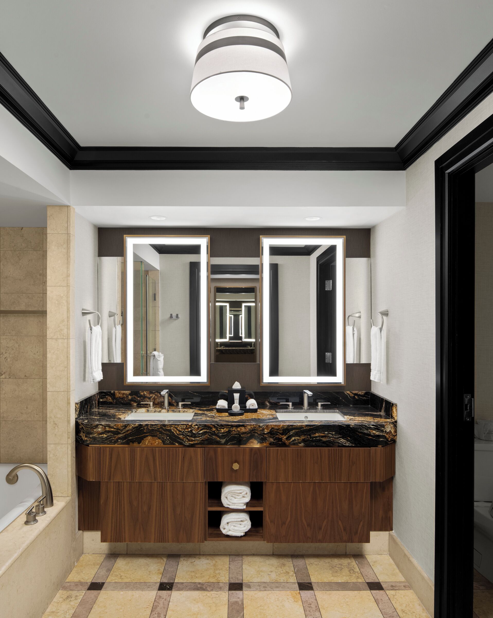 separate bathtub and shower, free toiletries, hair dryer, towels