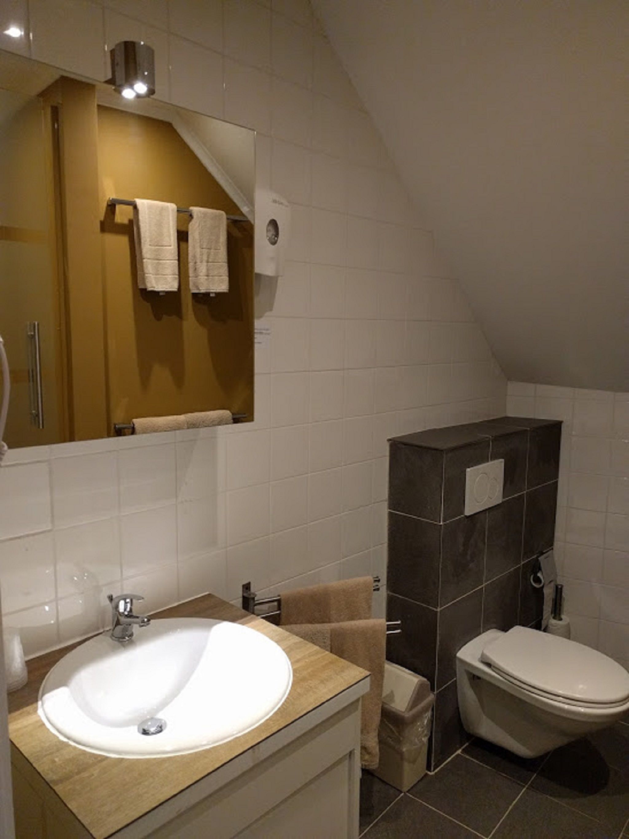 A bathroom with a white sink, a mirror, a toilet, and a towel rack.
