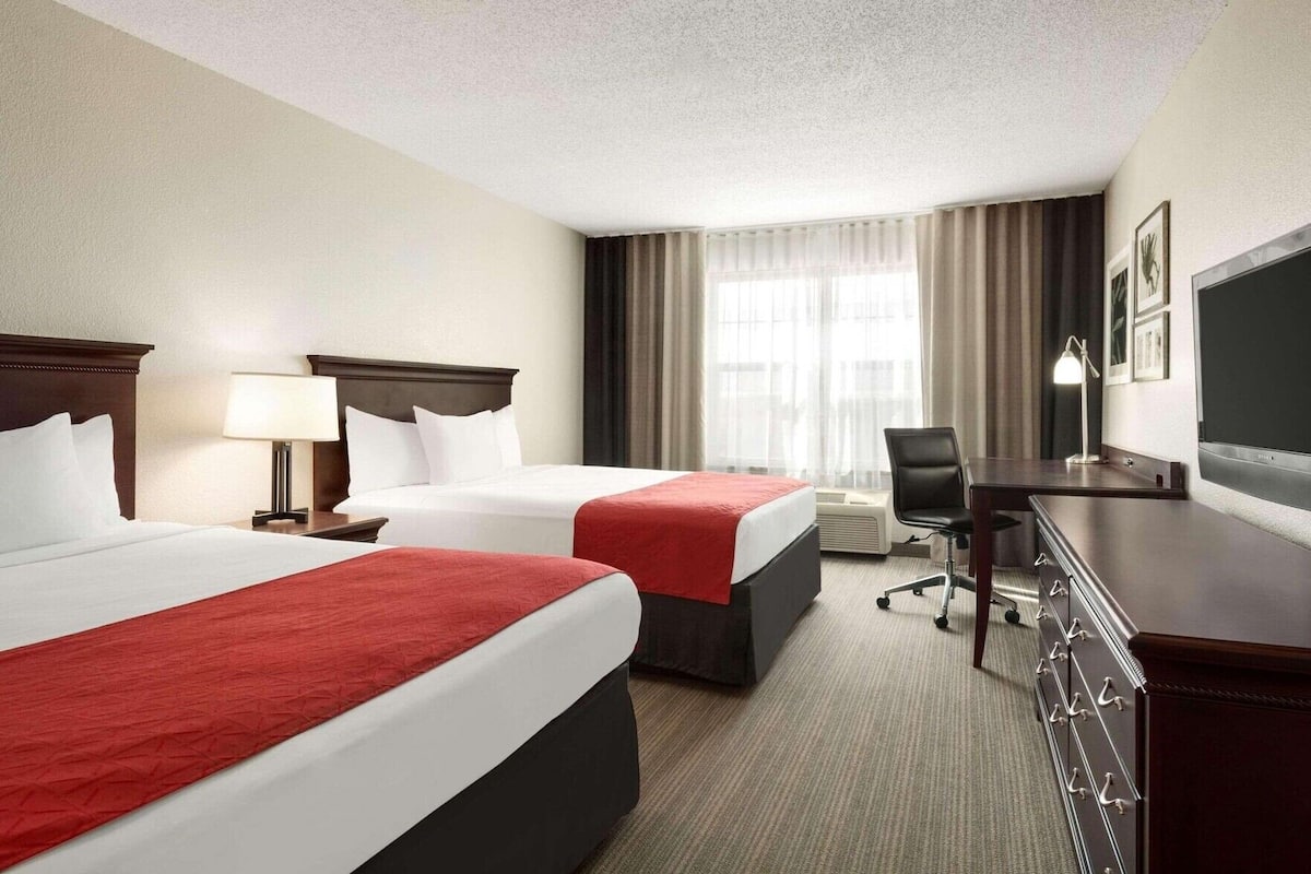 Premium bedding, desk, blackout curtains, iron/ironing board