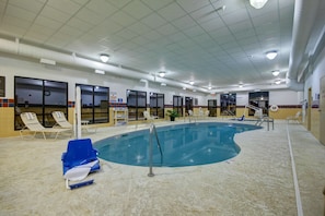 Indoor pool, open 6:00 AM to midnight, pool loungers