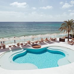 Outdoor pool, pool umbrellas, pool loungers