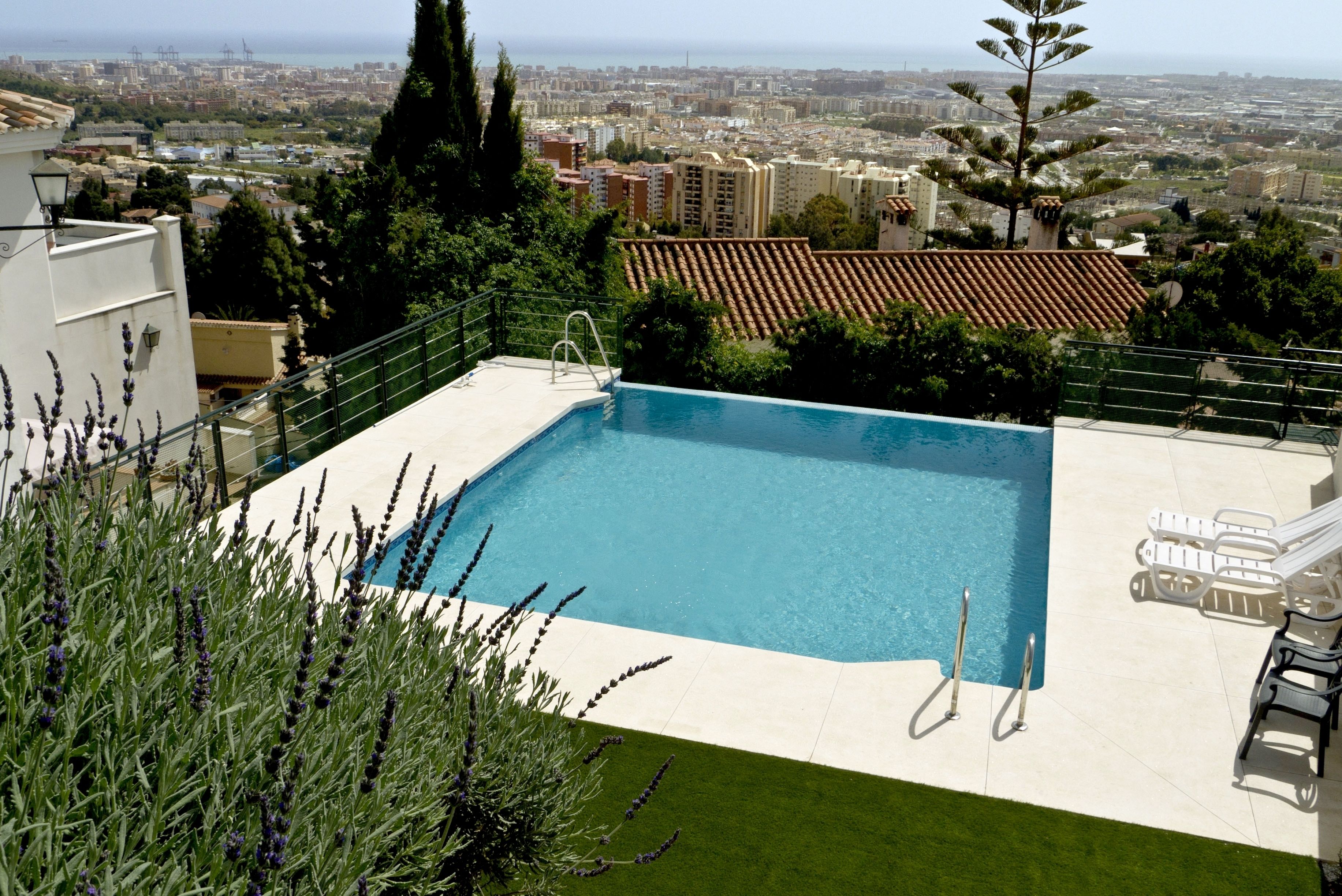 outdoor pool, pool loungers