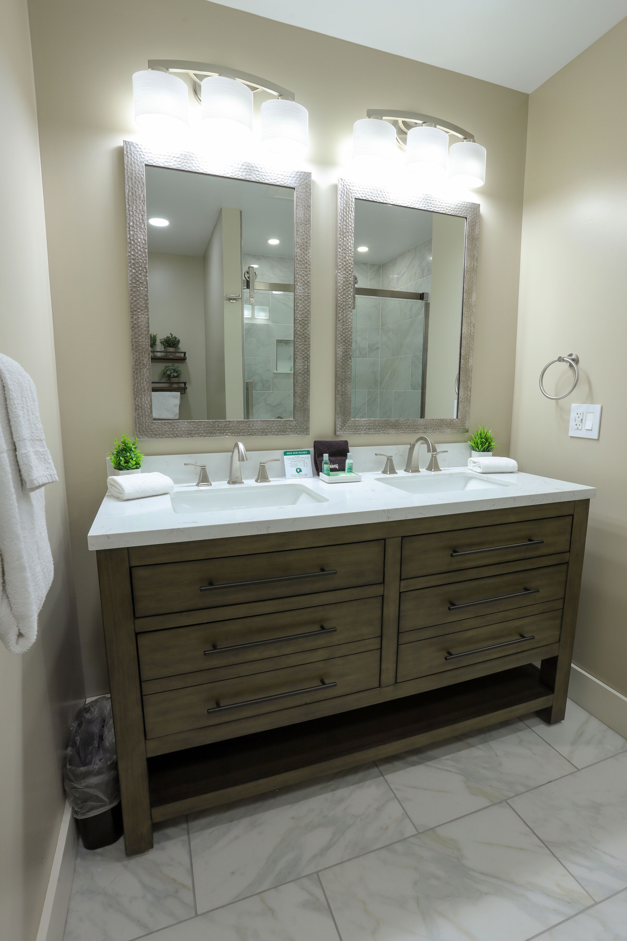 deluxe double room, 1 king bed with sofa bed, pool view | bathroom | designer toiletries, hair dryer, towels, soap