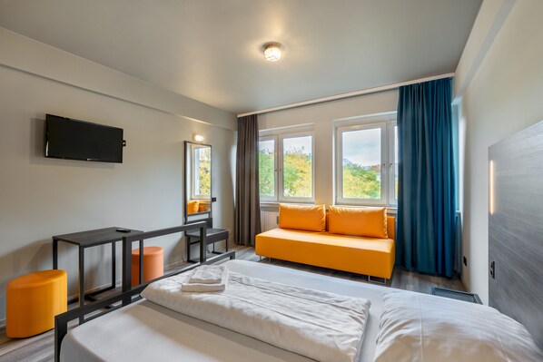 Desk, blackout curtains, iron/ironing board, free WiFi