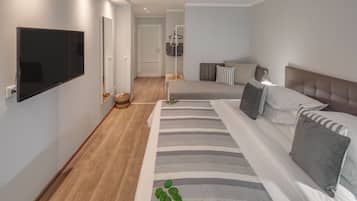 1 bedroom, desk, blackout curtains, cots/infant beds