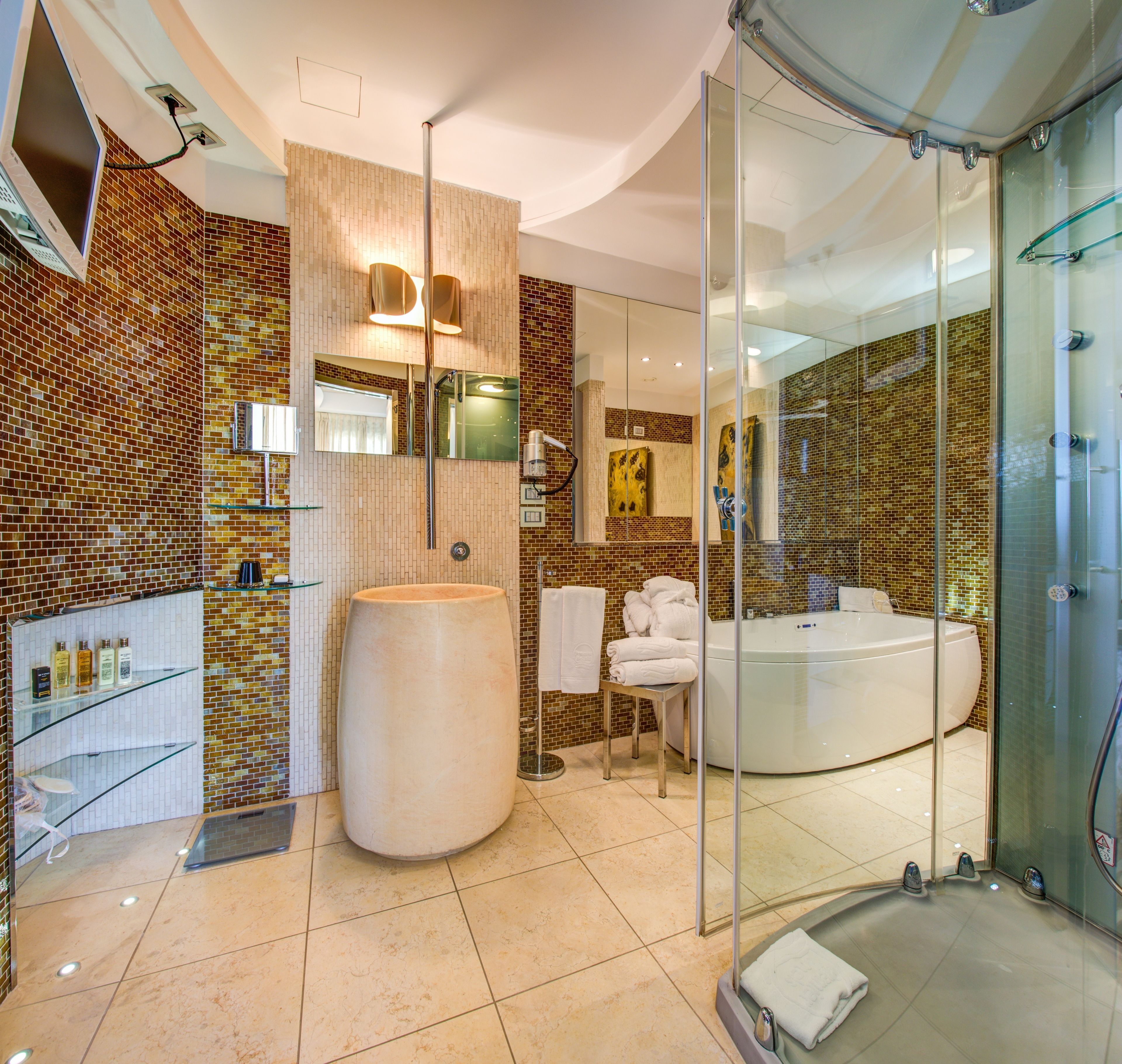 hair dryer, bathrobes, slippers, bidet