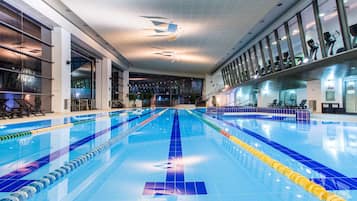 Indoor pool, seasonal outdoor pool, pool umbrellas, sun loungers