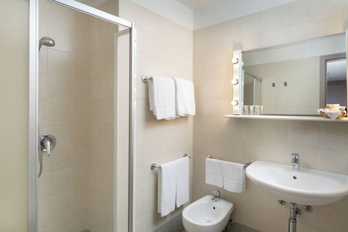 classic double room | bathroom | free toiletries, hair dryer, bidet, towels
