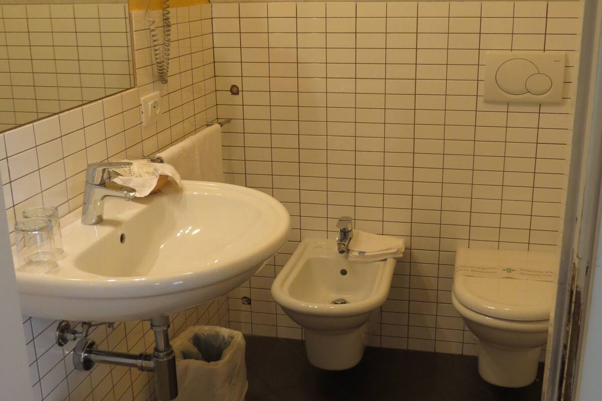 classic double room | bathroom | free toiletries, hair dryer, bidet, towels