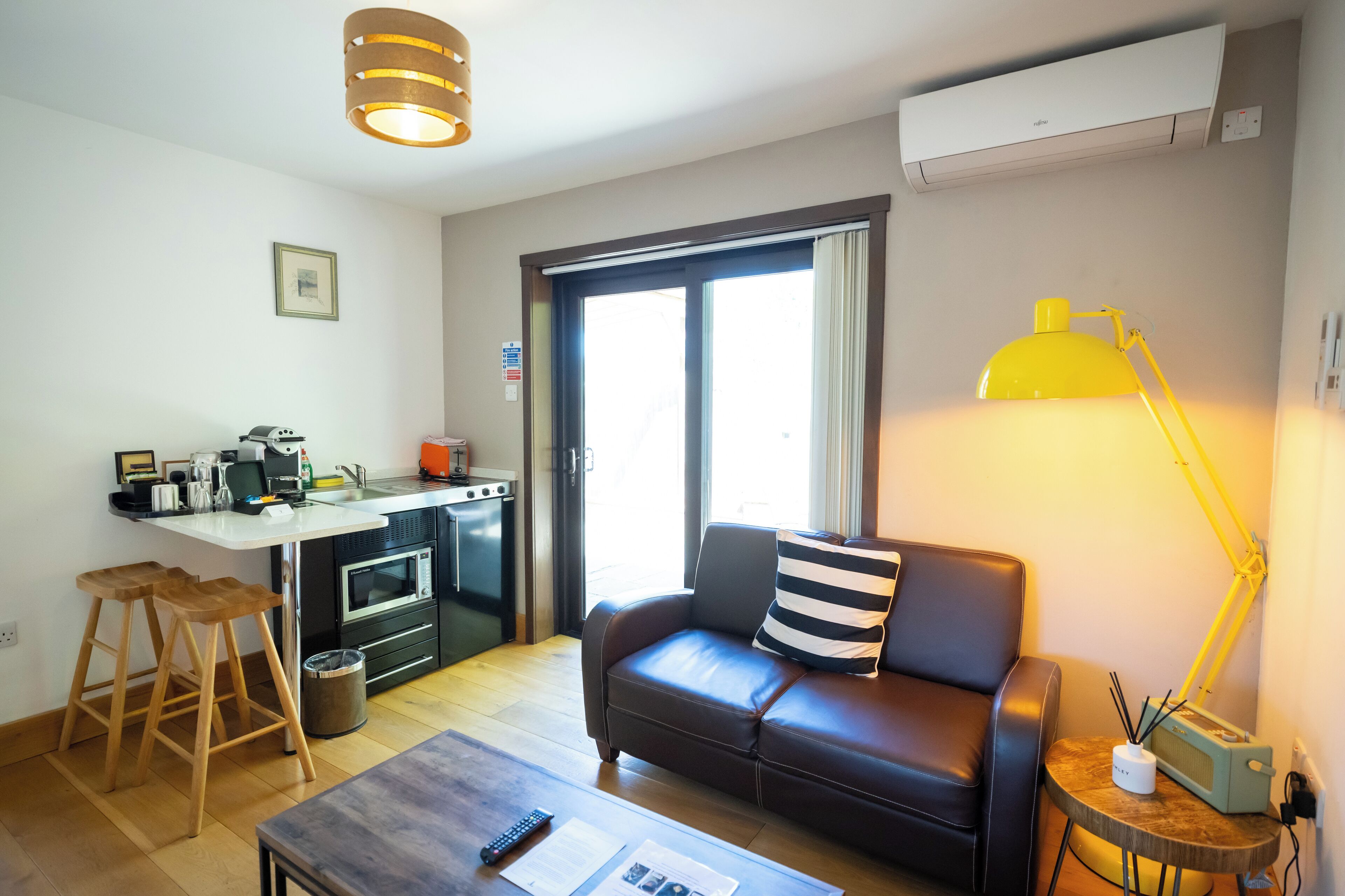 riverside lodge with hot tub | private kitchen | mini-fridge, electric kettle