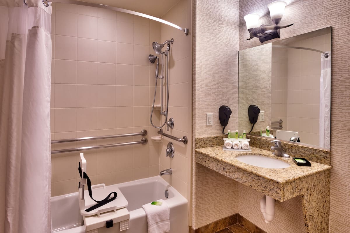 free toiletries, hair dryer, towels