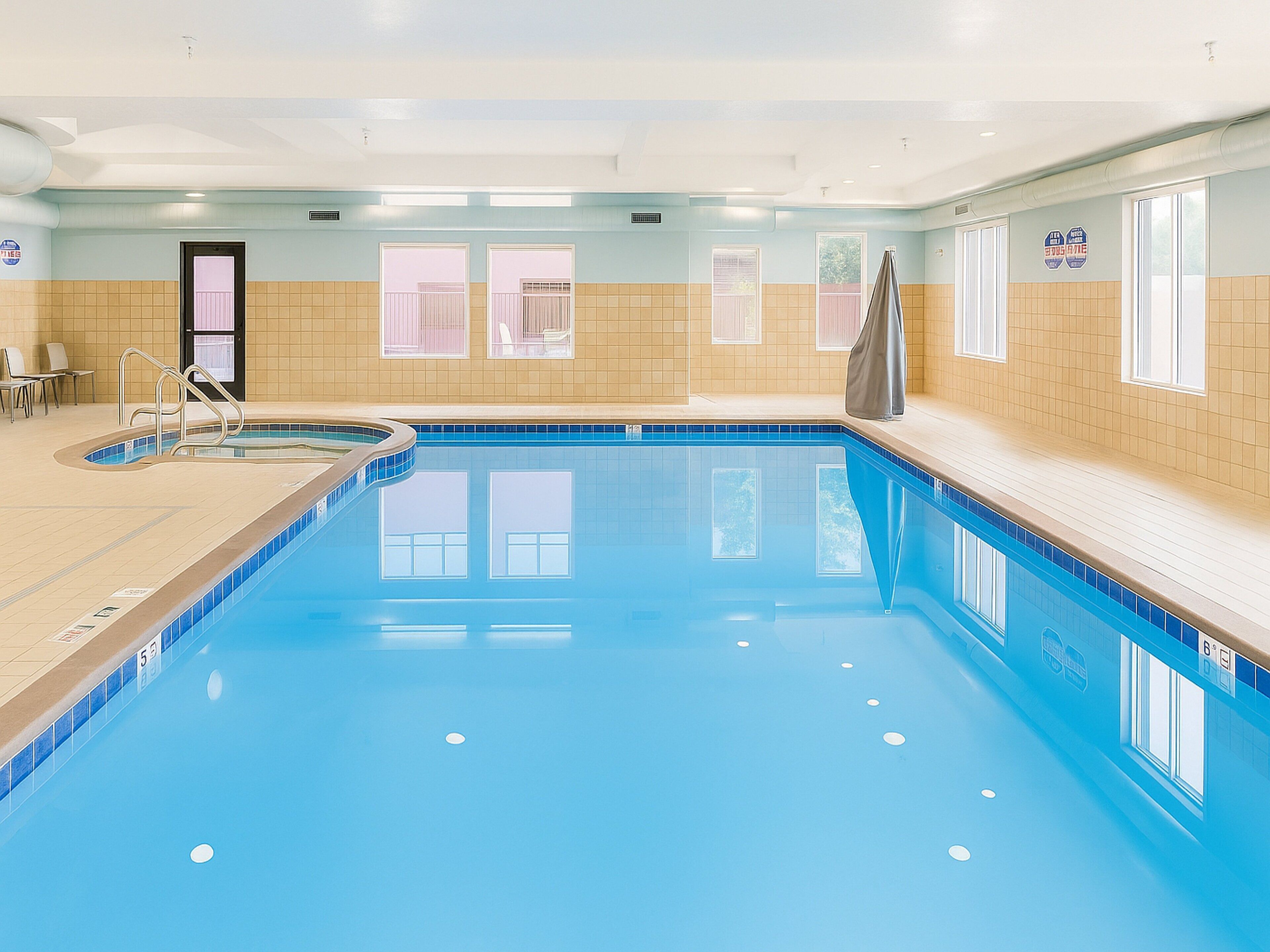 Indoor pool, open 8:00 AM to 10:00 PM, sun loungers
