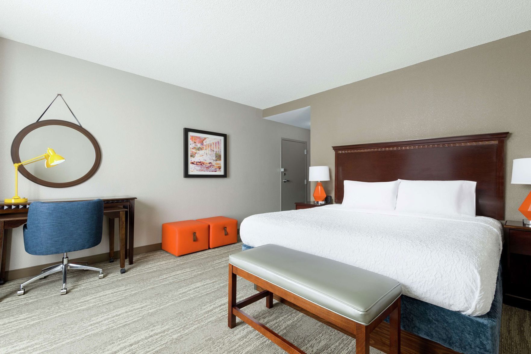 Premium bedding, desk, blackout drapes, iron/ironing board