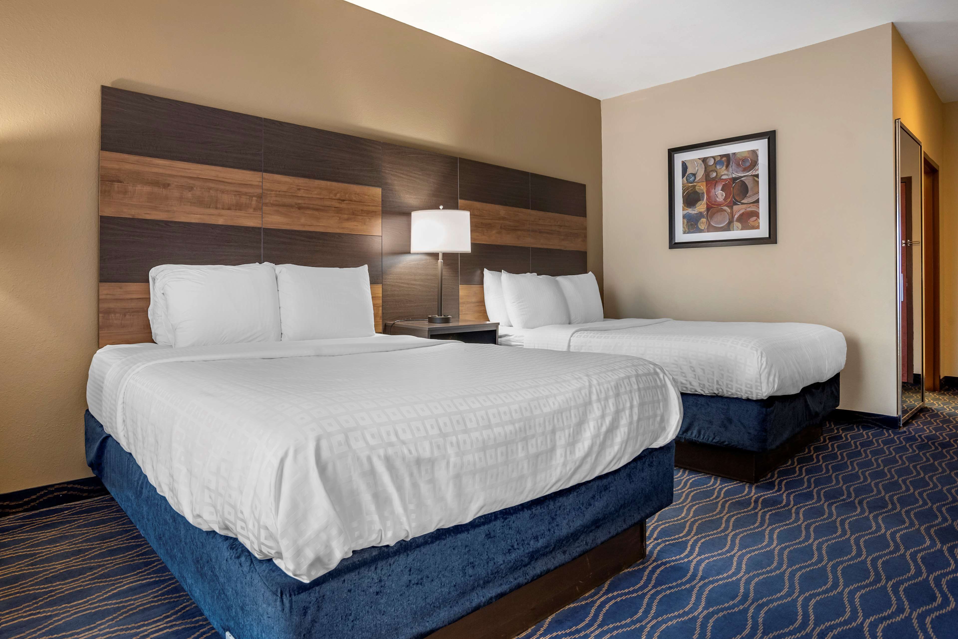 standard room, 2 queen beds, non smoking, refrigerator | desk, laptop workspace, blackout curtains, iron/ironing board