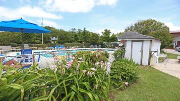 Seasonal outdoor pool, pool umbrellas, sun loungers