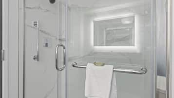 Shower, free toiletries, hair dryer, towels