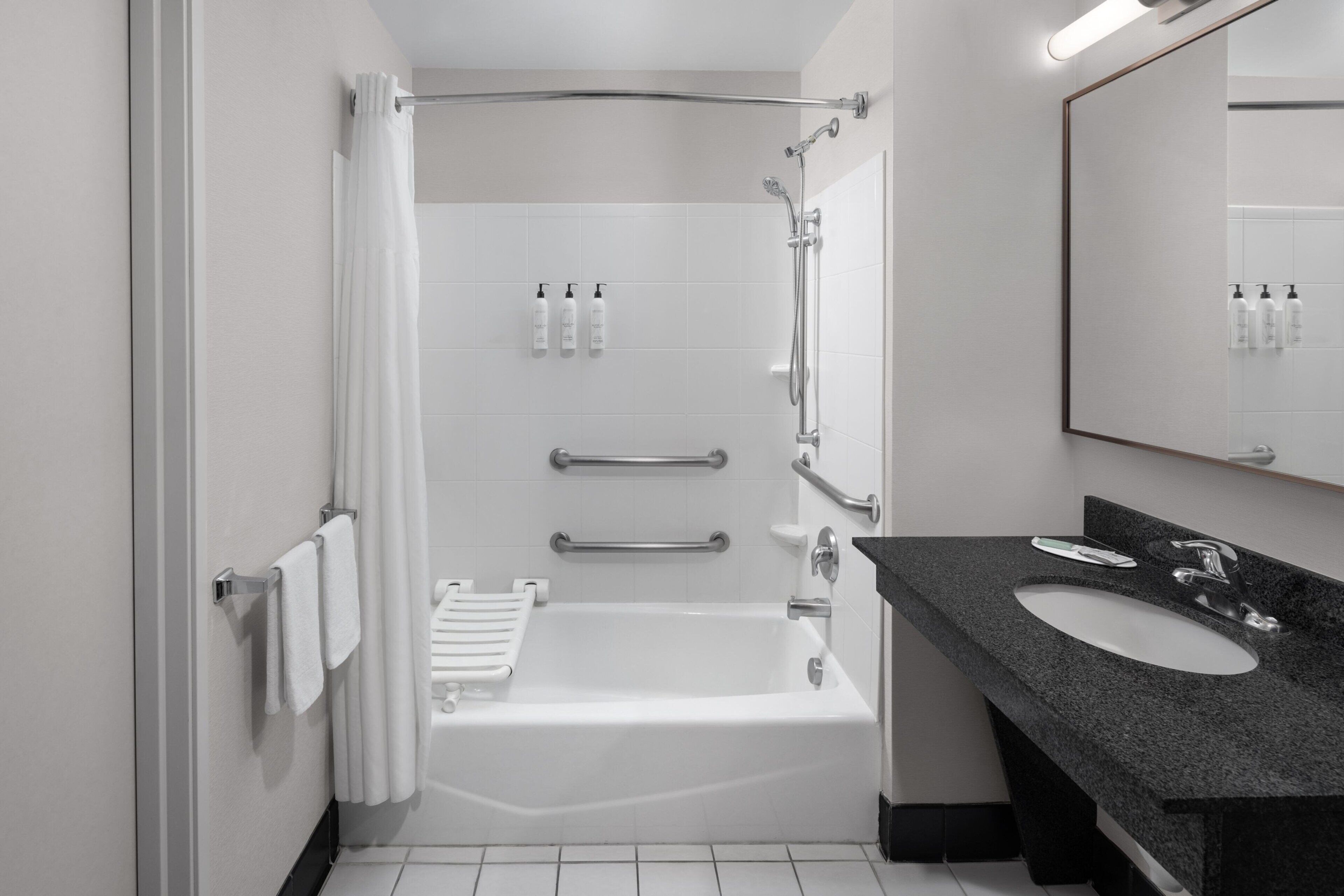 standard room, 1 king bed, non smoking (mobility/hearing accessible, tub) | bathroom | bathtub, hair dryer, towels