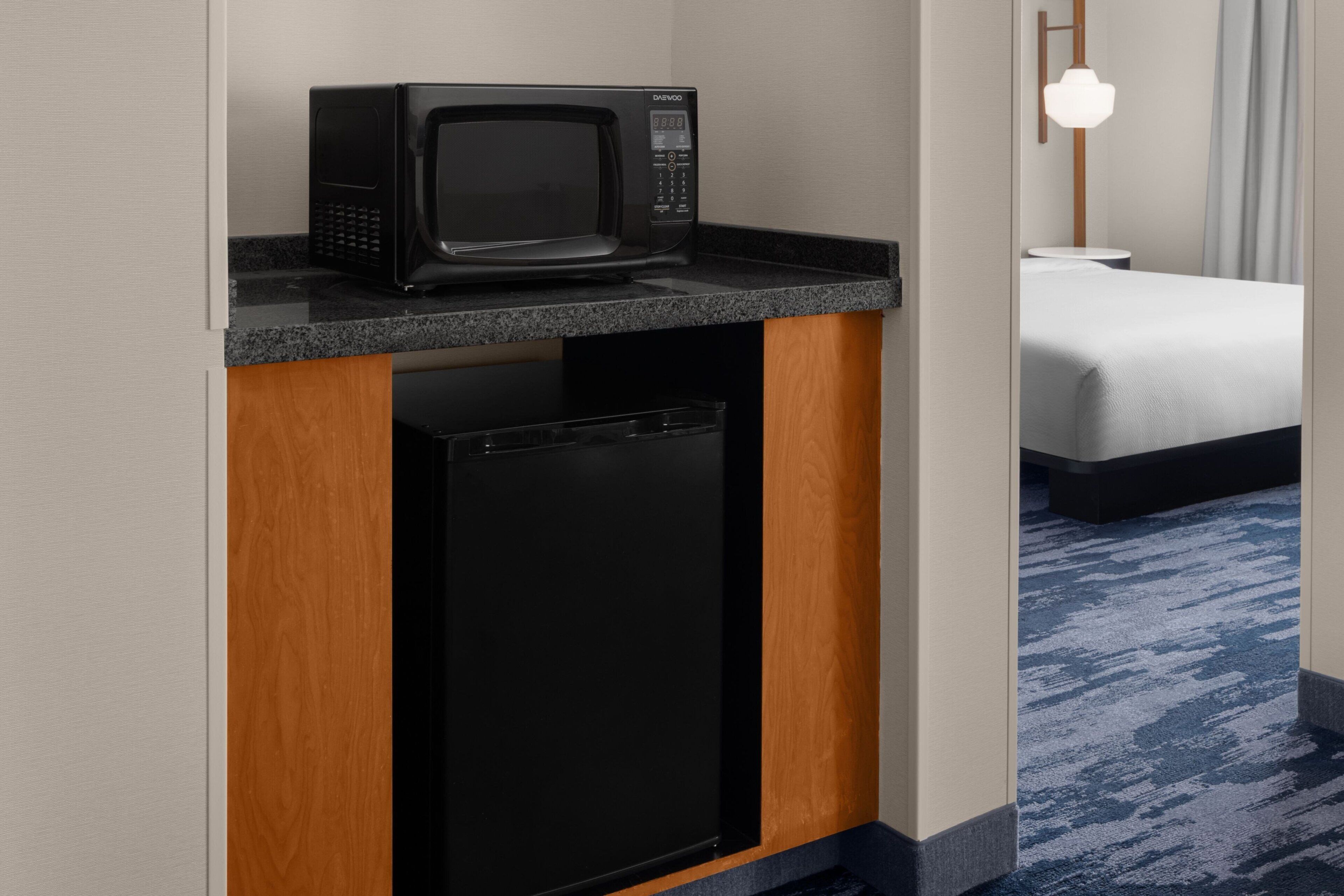 premium bedding, desk, blackout curtains, iron/ironing board