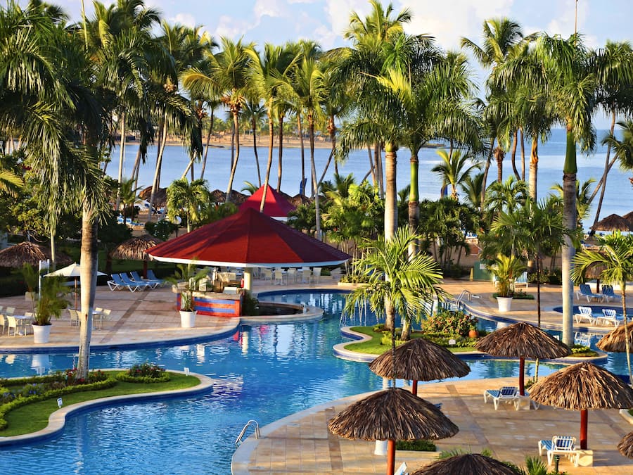 Outdoor pool, pool umbrellas, pool loungers