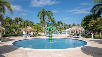 Outdoor pool, pool umbrellas, pool loungers