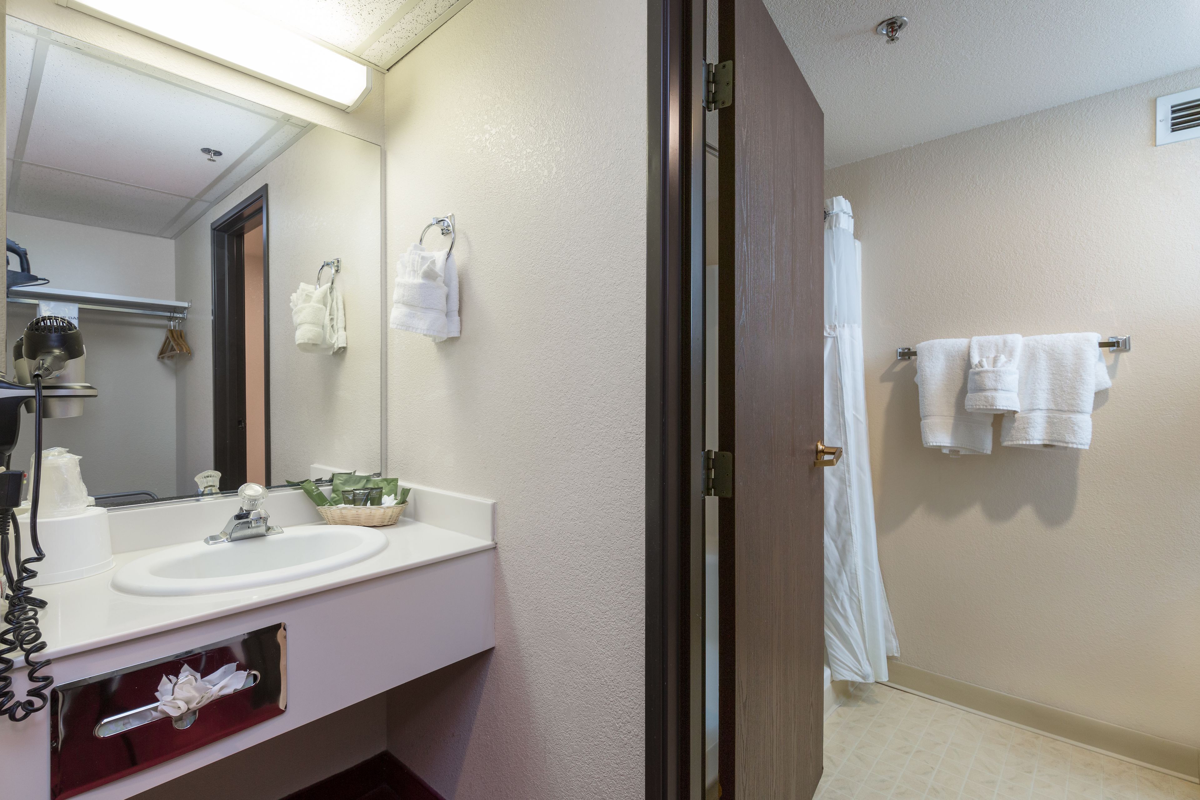 shower, free toiletries, hair dryer, towels