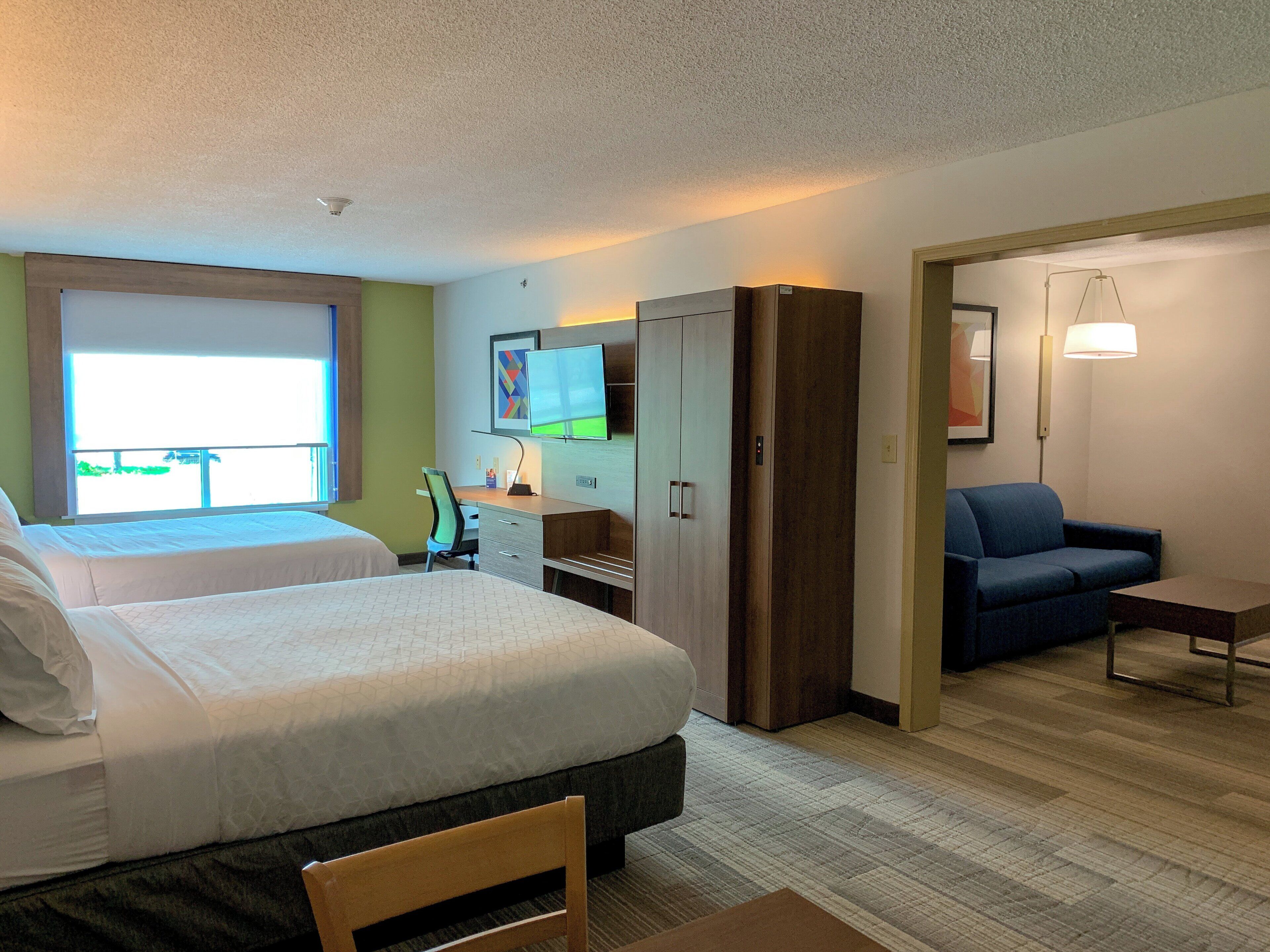 Premium bedding, desk, blackout curtains, iron/ironing board