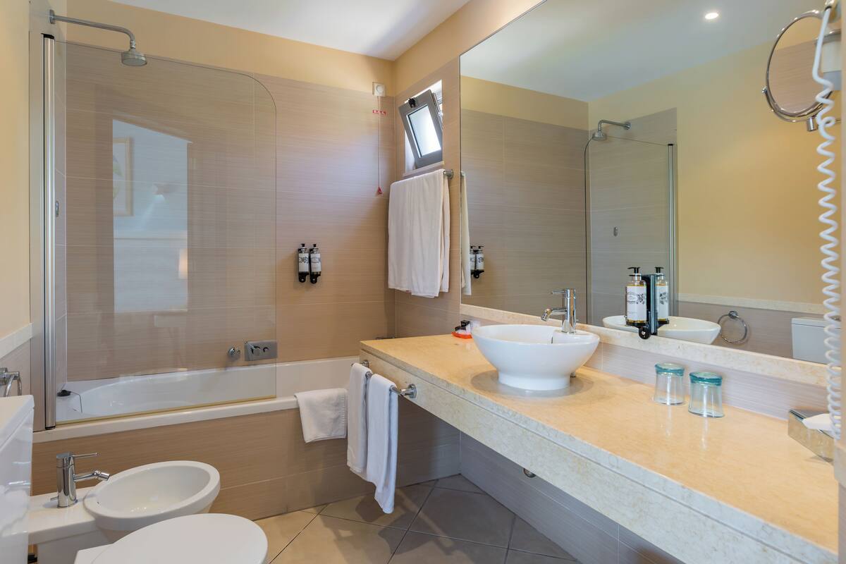suite, 1 bedroom | bathroom | combined shower/bathtub, free toiletries, hair dryer, bidet
