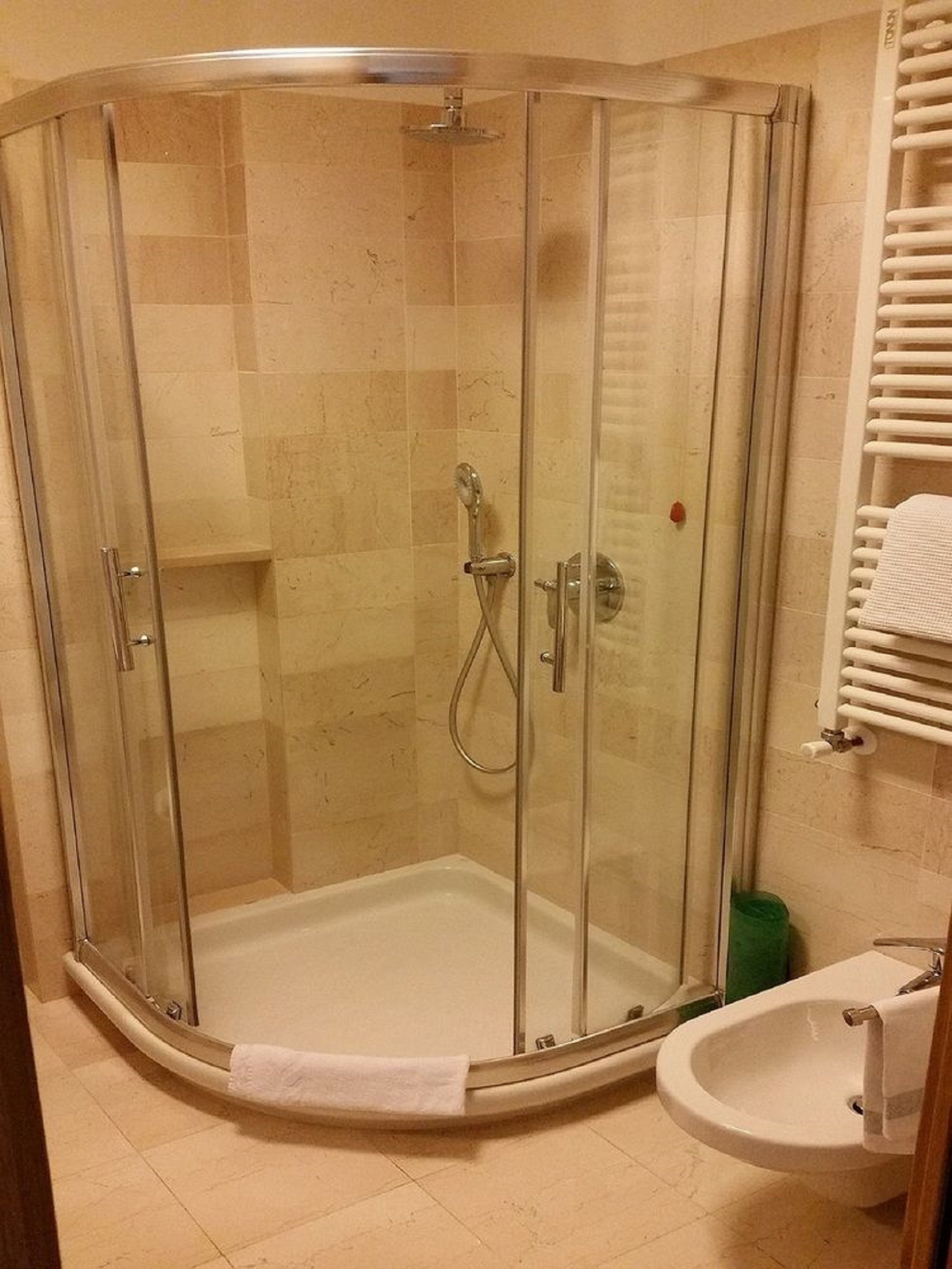 hair dryer, bidet, towels