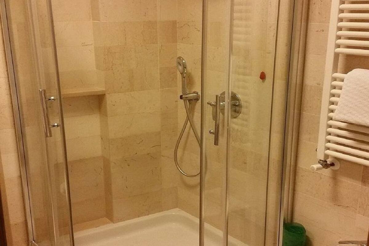 hair dryer, bidet, towels