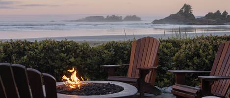 On the beach, surfing