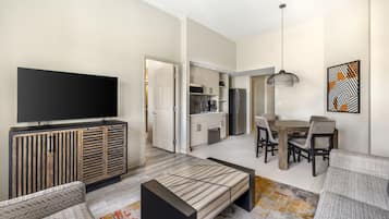 32-inch flat-screen TV with cable channels, TV